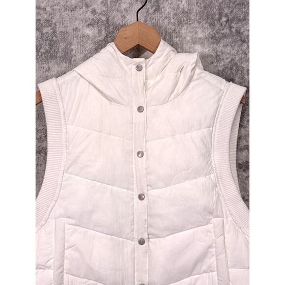 Free People Movement Puffer Vest Medium Womens White Snap Front Hooded - Picture 2 of 8